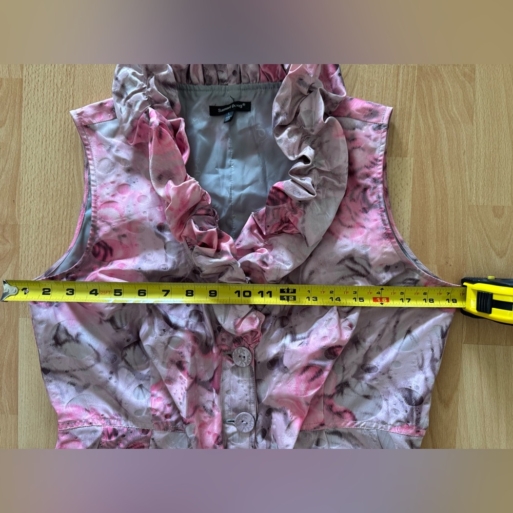 Size L Samuel Dong Pink Floral Ruffle Dress new without tag - Picture 12 of 14